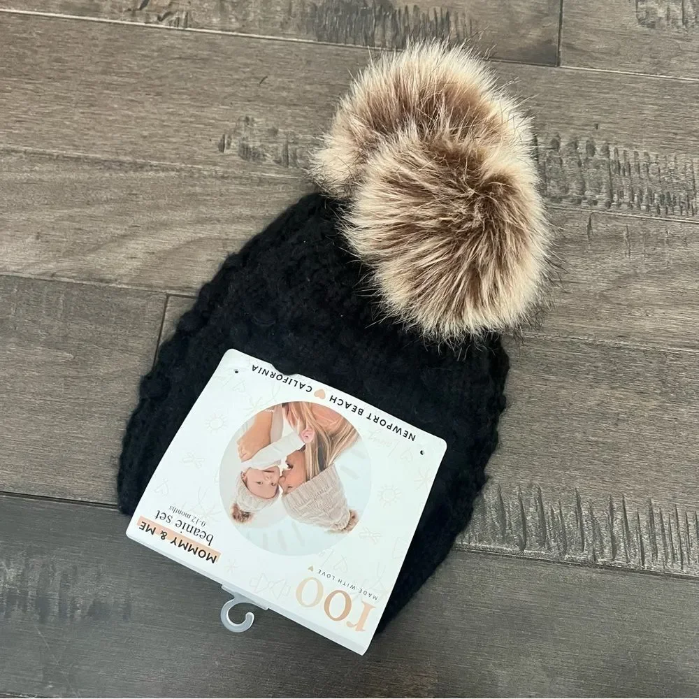 Roo Mommy & Me Beanie Set Matching Winter Hats Boggin Black Baby Toddler Mama